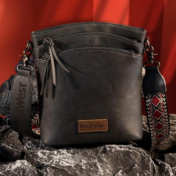 Montana West Women's Crossbody Bag - Multi Pocket Vegan Leather Purse With Adjustable Guitar Strap, Black - View #9
